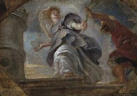 St. Barbara fleeing from her father