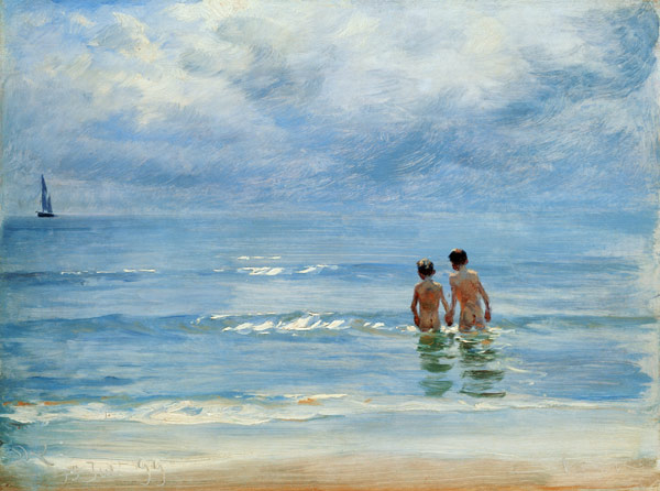 Boys in the sea at Skagen taking a bath from Peter Severin Kroyer