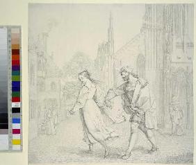 Szene am Ausgang der Kirche (Illustration zu Goethes Faust)