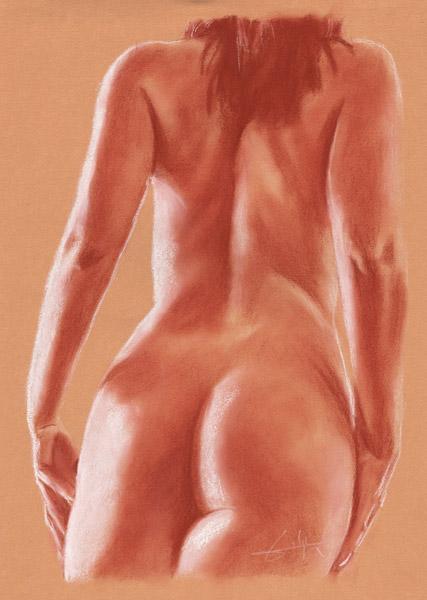 Femme nu de dos mains sur fesses