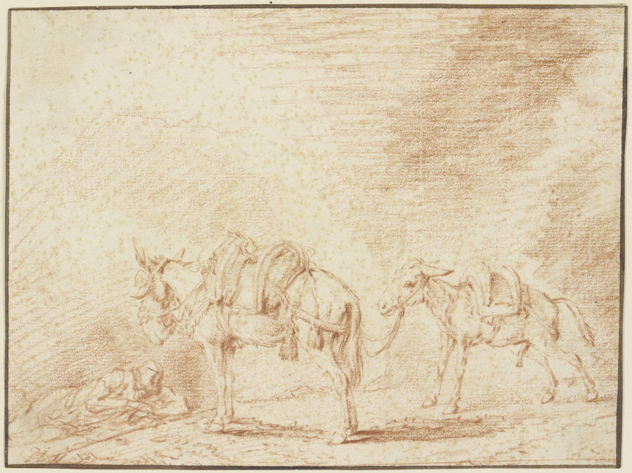 Ruhender Mann bei zwei Eseln from Philips Wouwerman