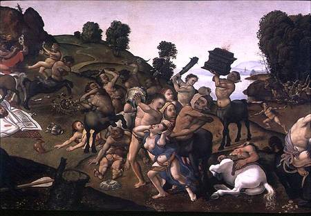 The Fight Between the Lapiths and the Centaurs, (detail of Centaurs attacking the Lapiths) c.1490's from Piero di Cosimo