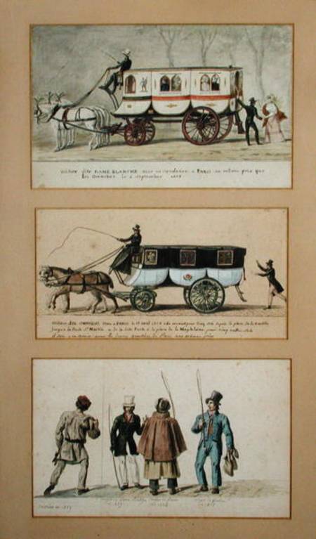 A Dame Blanche Carriage, an Omnibus and Drivers from Pierre Antoine Lesueur