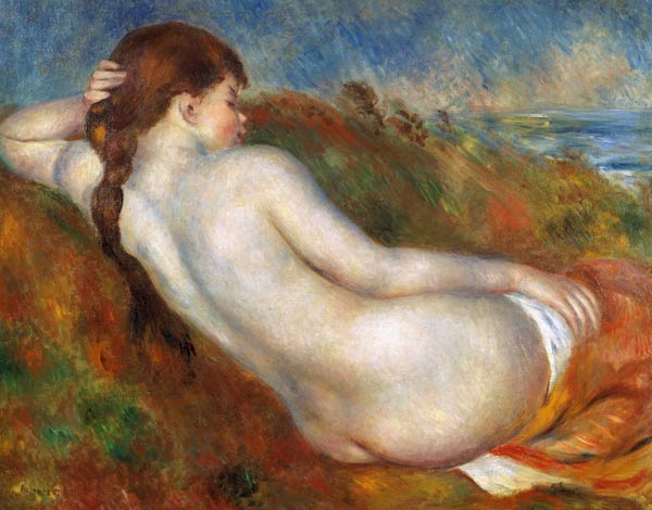 Naked girl, resting in the marram grass. from Pierre-Auguste Renoir