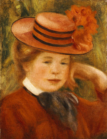 A Young Girl With A Red Hat from Pierre-Auguste Renoir