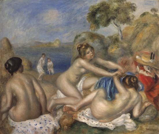Three girls taking a bath from Pierre-Auguste Renoir