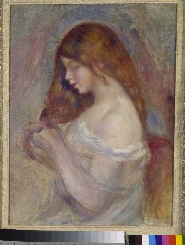 Girl, playing with his hair. from Pierre-Auguste Renoir