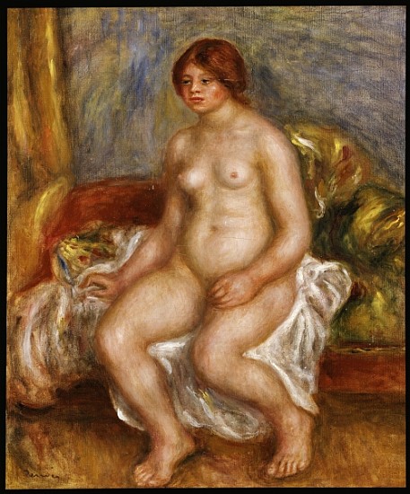 Nude woman on green cushions from Pierre-Auguste Renoir