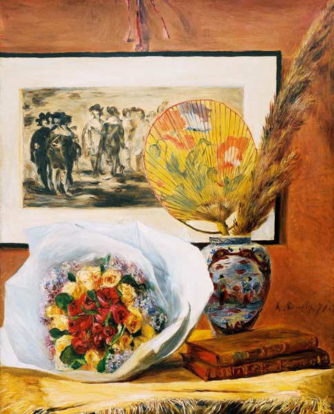 Renoir/Still life wit.bouquet a.fan/1871 from Pierre-Auguste Renoir