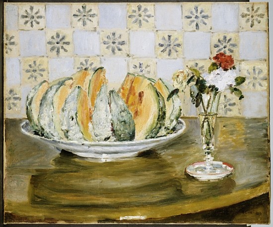 Still life of a melon and a vase of flowers, c.1872 from Pierre-Auguste Renoir
