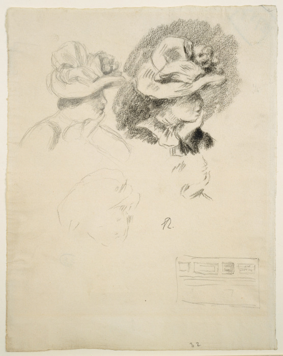 Studienblatt: Frau mit Hut und Skizze einer Bilderwand from Pierre-Auguste Renoir