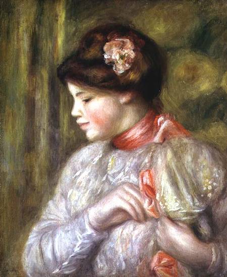 Young woman adjusting her blouse from Pierre-Auguste Renoir