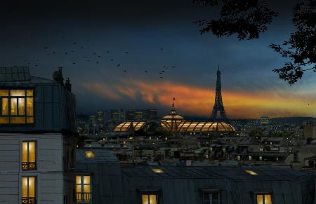 roofs of Paris at blue hour