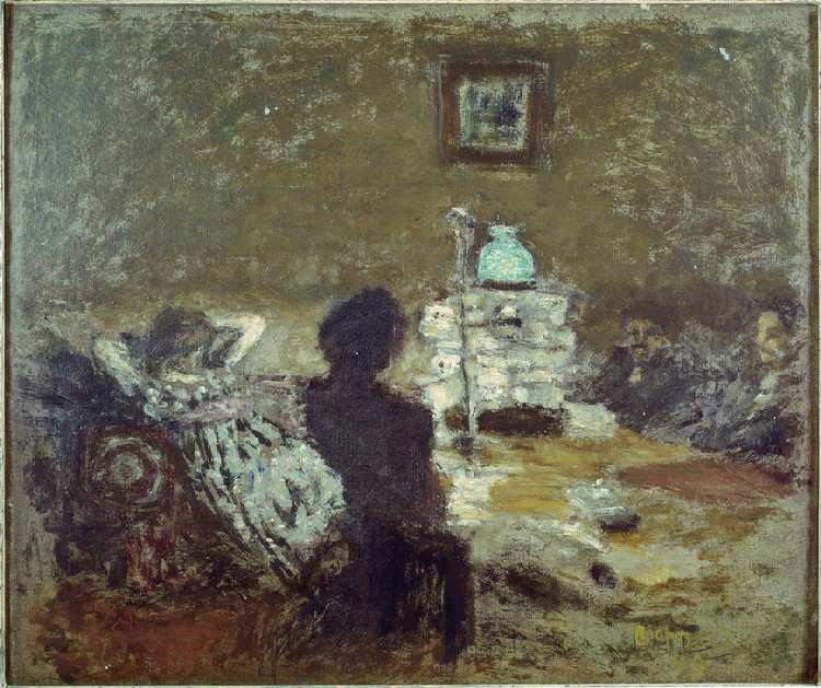 Sous la lampe, scene d'intérieur - Pierre Bonnard as art print or