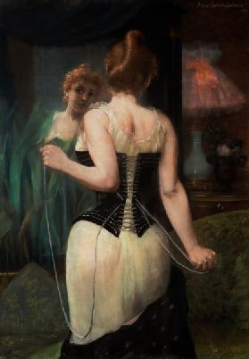 Young Woman Adjusting Her Corset