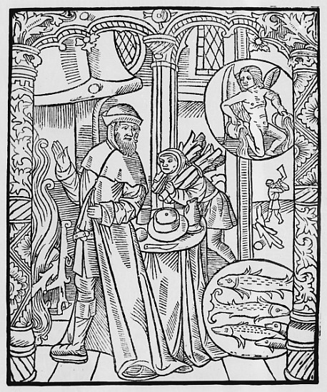 February, interior scene, Aquarius, illustration from the ''Almanach des Bergers'', 1491 (xylograph) from Pierre Le Rouge