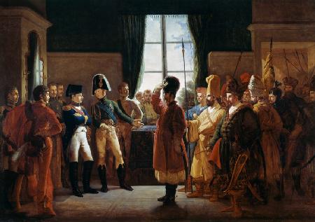 Tsar Alexander I presenting the Kalmyks, Cossacks and Bashkirs of Russian army to Napoleon I, Tilsit