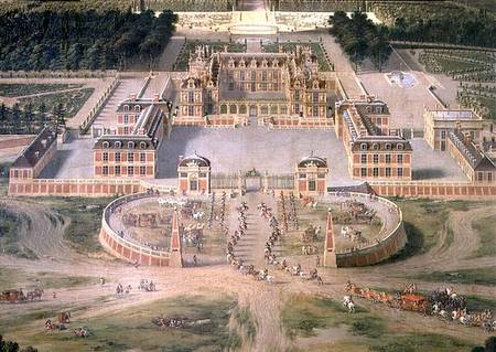 View of the Chateau, Gardens and Park of Versailles from the East, detail of the Chateau from Pierre Patel
