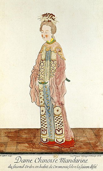 Portrait of a Mandarin Woman of the Second Order Wearing a Summer Ceremonial Costume, from ''Estat P from Pierre Pere Bouvet 1647Giffart