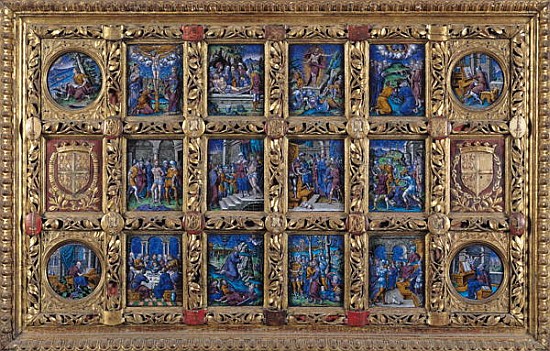 Altarpiece depicting scenes from the Passion and the Evangelists with the arms of Anne de Montmorenc from Pierre Reymond