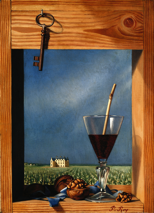 Glass of wine in front of a castle (Verre de vin devant un chateau). 1935 from Pierre Roy