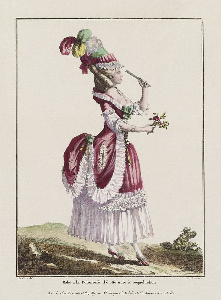 A Polonaise Dress with draped overskirt. (From "Gallerie des Modes et Costumes Francais") from Pierre Thomas Le Clerc