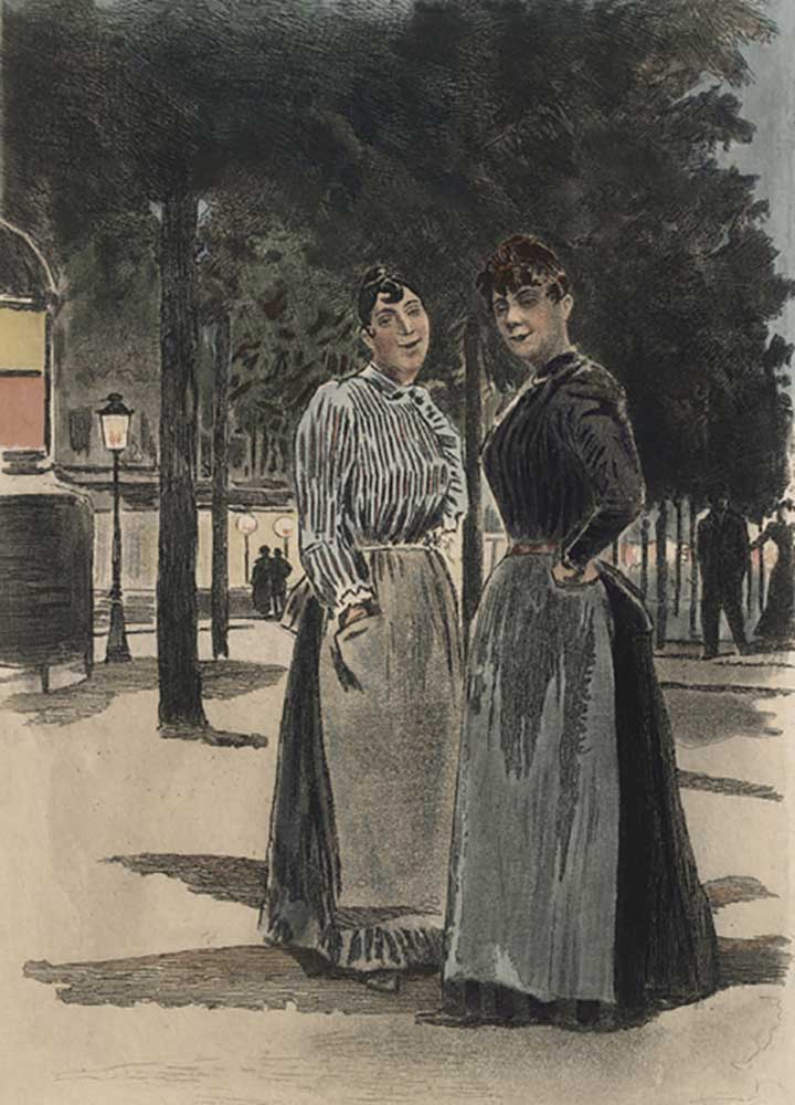 Two ordinary women on the boulevard, illustration from La Femme a Paris by Octave Uzanne (1851-1931) from Pierre Vidal