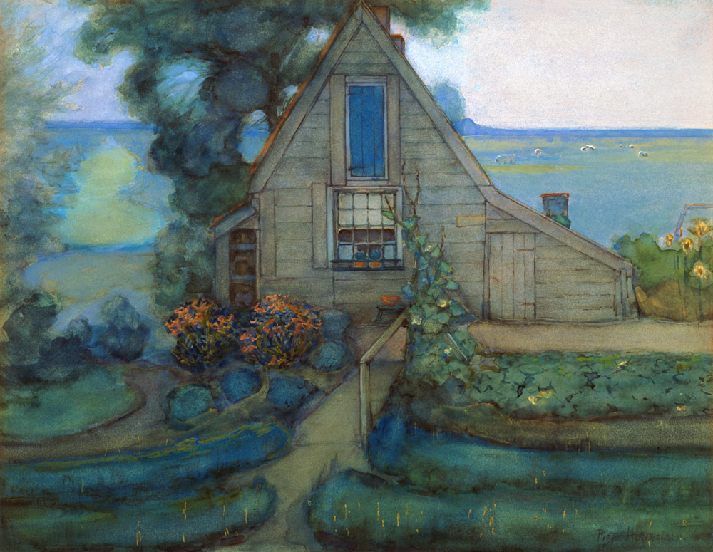 Triangulated Farmhouse Facade with Polder in Blue from Piet Mondrian