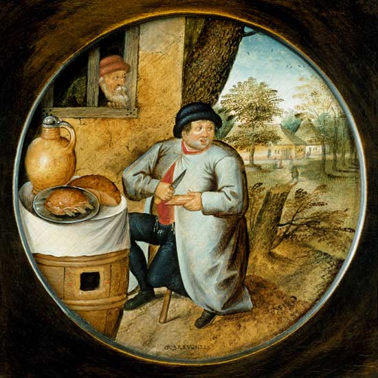 "The Man who Cuts Wood and Meat with the Same Knife" from Pieter Brueghel the Younger