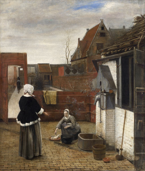 A Woman and her Maid in a Courtyard from Pieter de Hooch