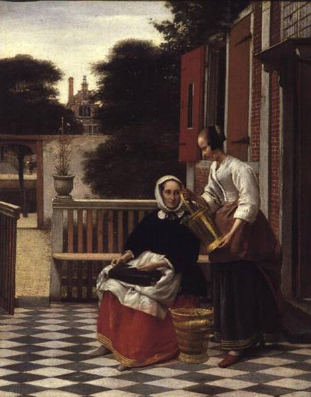 Woman and Maid with a pail in a courtyard from Pieter de Hooch