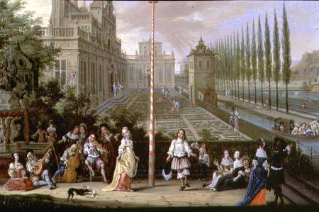 Detail of elegant figures playing musical instruments around a maypole  (detail of 82407) from Pieter Gysels