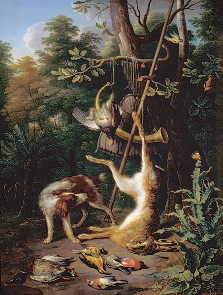 Jagdstillleben mit totem Hasen. from Pieter Gysels