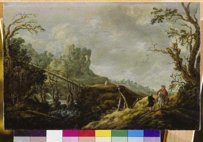 Flusslandschaft mit Holzbrücke und Ruine from Pieter Jansz. van Asch