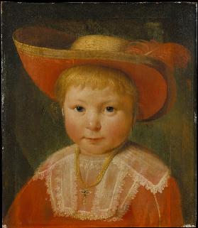 Portrait of a Child with a Red Lined Straw Hat