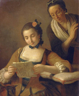 Junge und alte Frau beim Lesen eines Briefes. from Pietro Antonio Conte Rotari