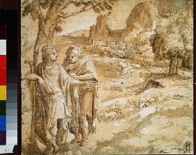 Shepherd and piligrim in a landscape