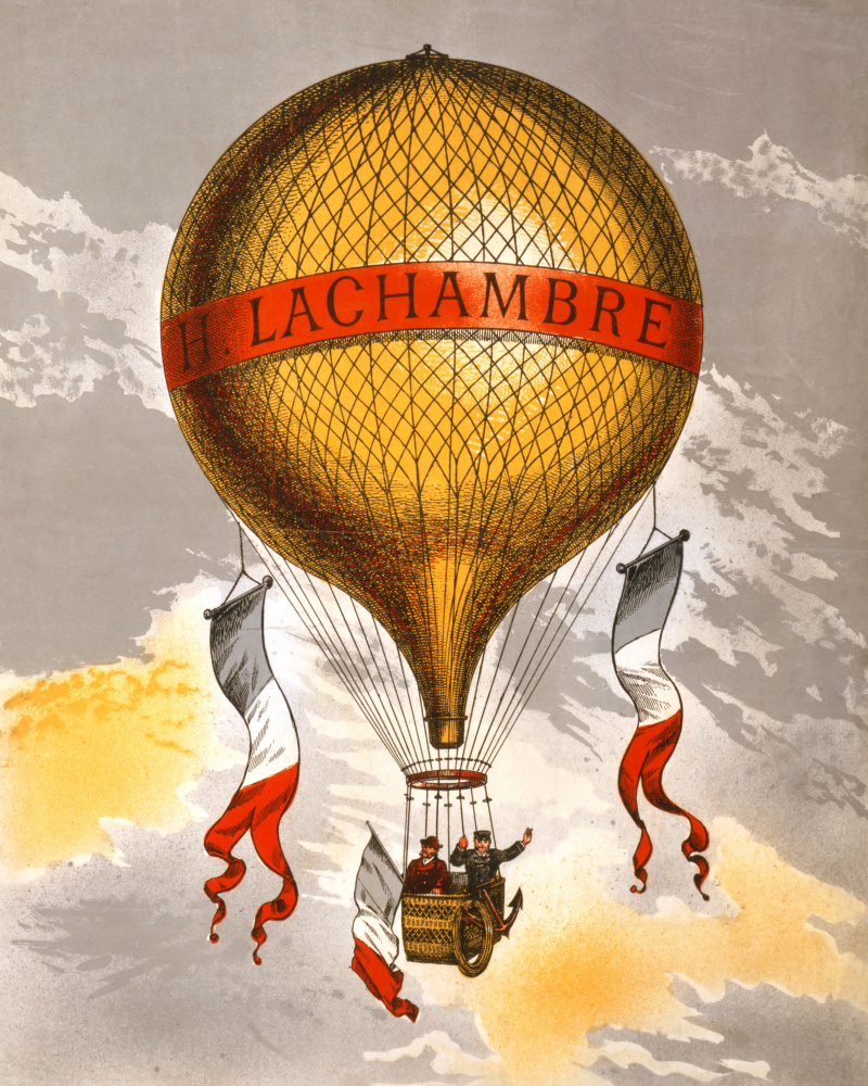 Balloon Labeled With Two Men Riding In the Basket 1880 from Advertising art
