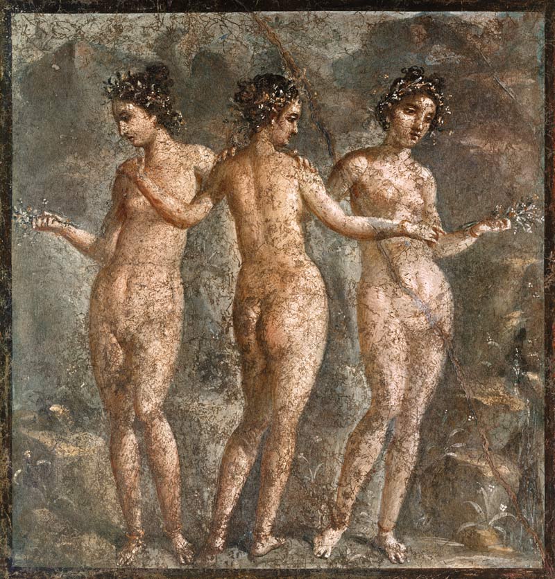 The three graces from Pompei, wall painting
