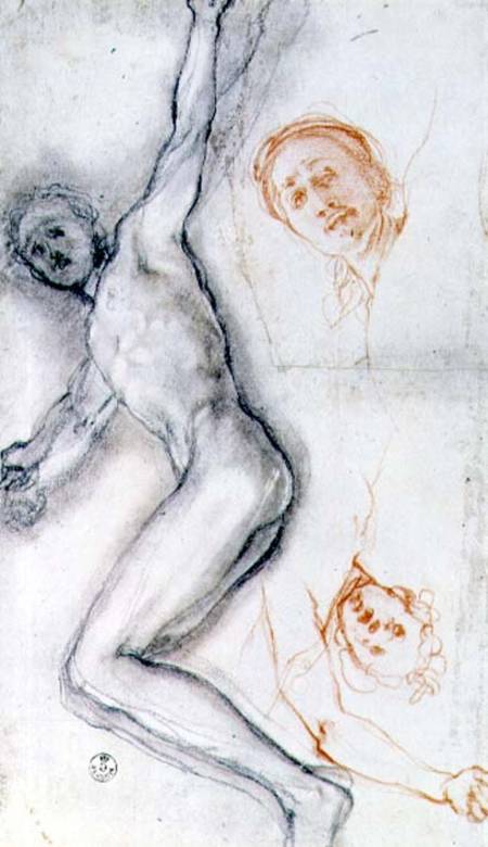 Study of Christ nailed to the cross, the head rehearsed twice (black and red from Jacopo Pontormo,Jacopo Carucci da