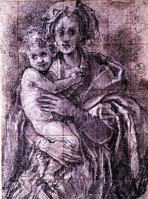 Study for The Virgin and Child with St. Joseph and John the Baptist, 1521-27 (black chalk on paper) from Jacopo Pontormo,Jacopo Carucci da