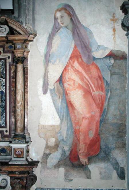 The Visitation, detail of Elizabeth to right of the altar from Jacopo Pontormo,Jacopo Carucci da