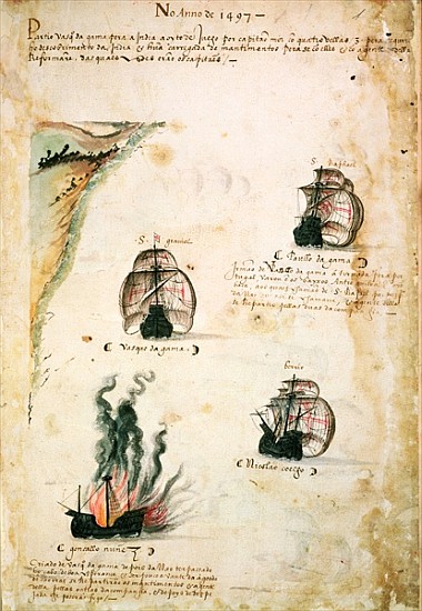 Departure of Vasco da Gama (c.1469-1524) in 1497, from ''Libro das Armadas'' from Portuguese School