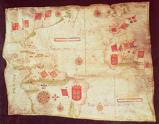 Map of the Atlantic Ocean, c.1550 from Portuguese School