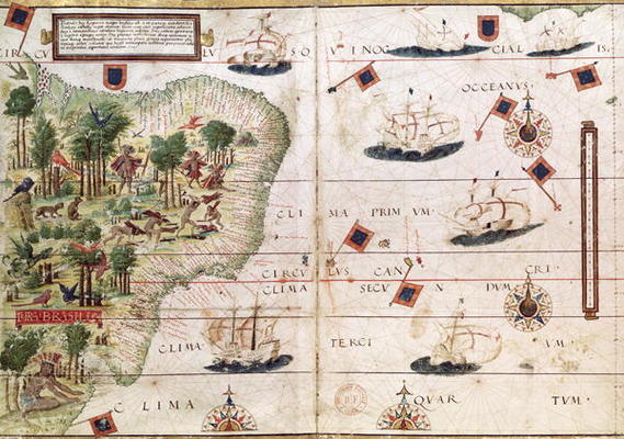 Brazil from the 'Miller Atlas' by Pedro Reinel, c.1519 (see 199955 for detail) from Portuguese School, (16th century)