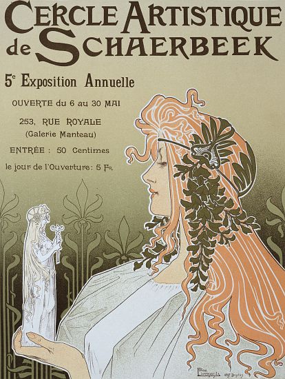 Reproduction of a poster advertising 'Schaerbeek's Artistic Circle, the Fifth Annual Exhibition', Ga from Privat Livemont