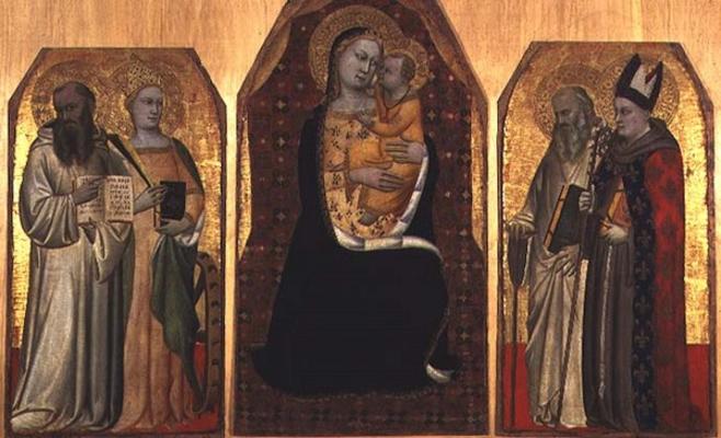 Triptych: Madonna and Child flanked by four saints (tempera on panel) from Puccio di Simone