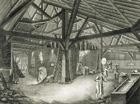 Glassmaking factory, from the 'Encyclopedia' by Denis Diderot (1713-84), engraved by Robert Benard (