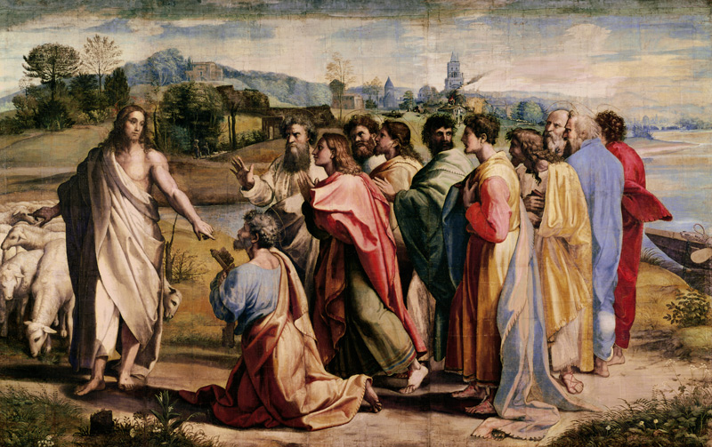 Christ's Charge to St. Peter (cartoon for the Sistine Chapel) (PRE RESTORATION) from Raffaello Sanzio da Urbino