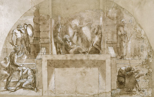 Compositional study for 'The Liberation of St. Peter' in the Stanza d'Eliodoro in the Vatican (pen & from Raffaello Sanzio da Urbino